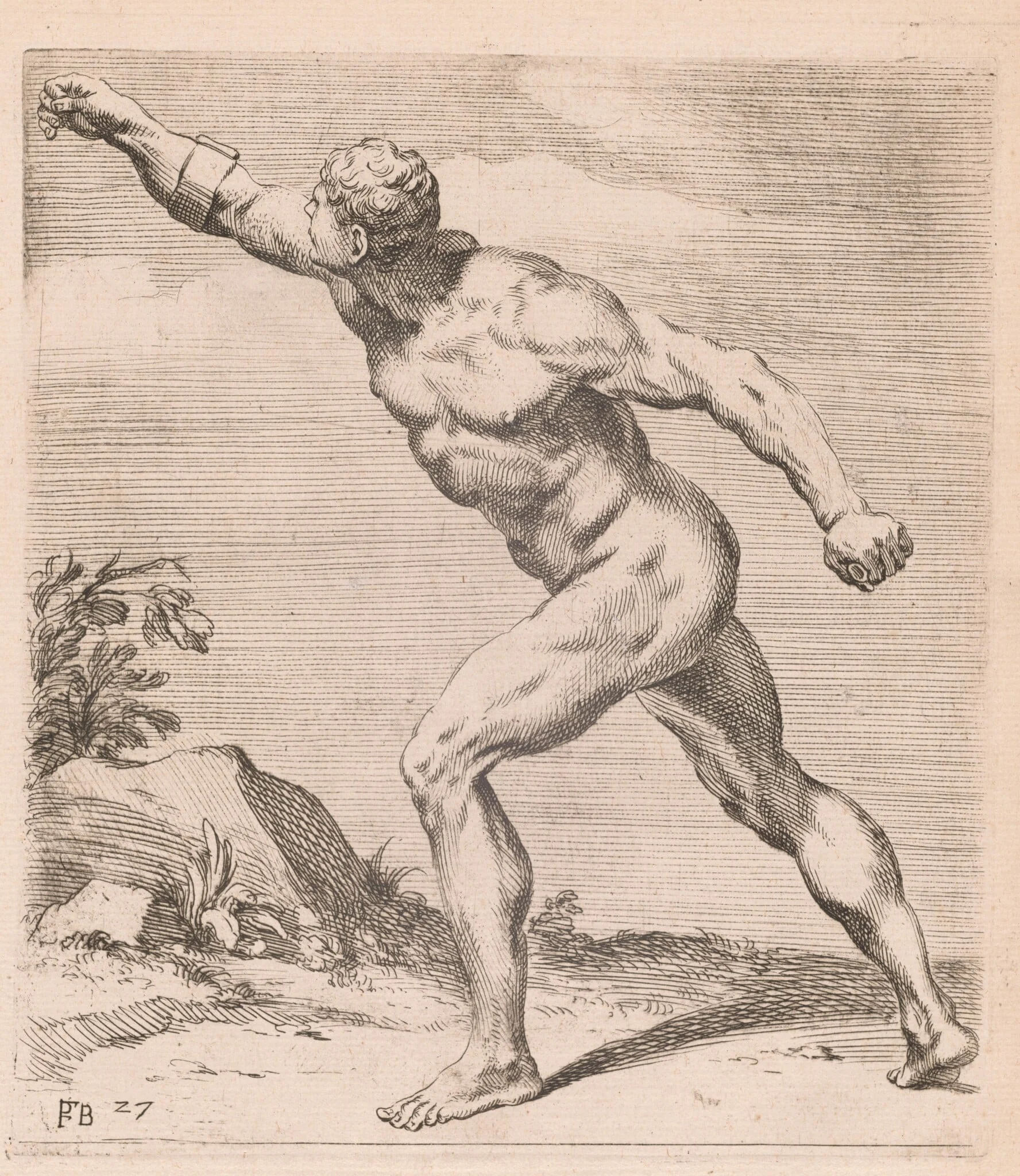 A Nude Fighting Man, side view, turned to left [plate 27]