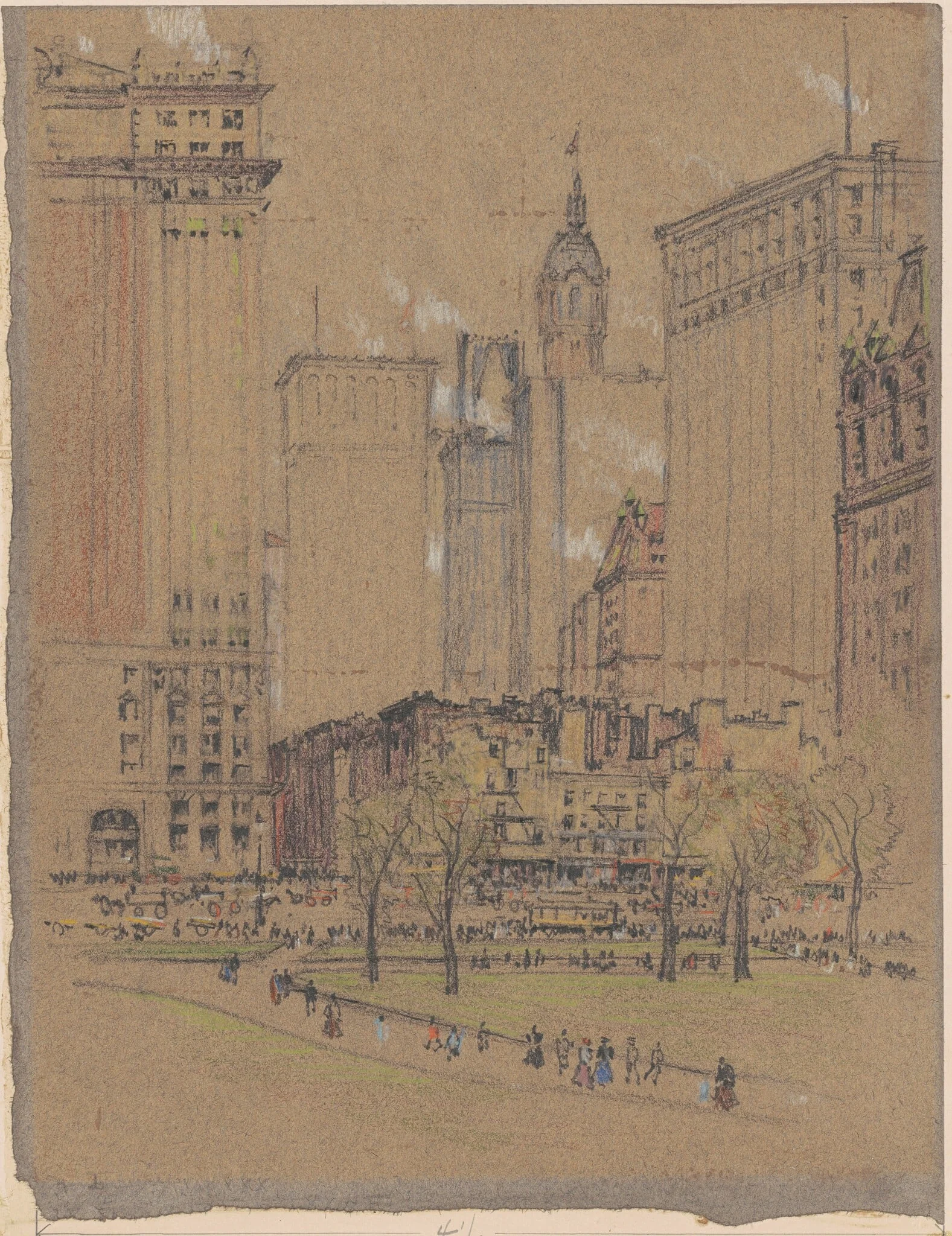 New York, the Old and the New, by Joseph Pennell, graphite, 1914