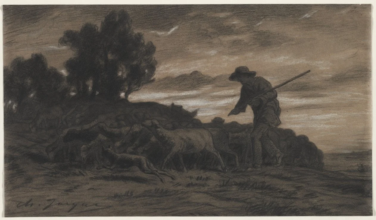 A Shepherd with His Flock, by Charles Jacque, 1804