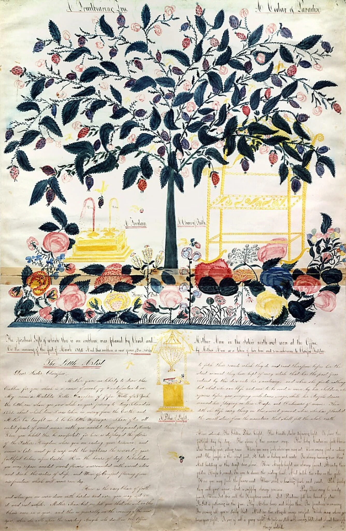 A Fruit-Bearing Tree; A Cedar of Paradise, by Phebe A. Smith, ink, 1842