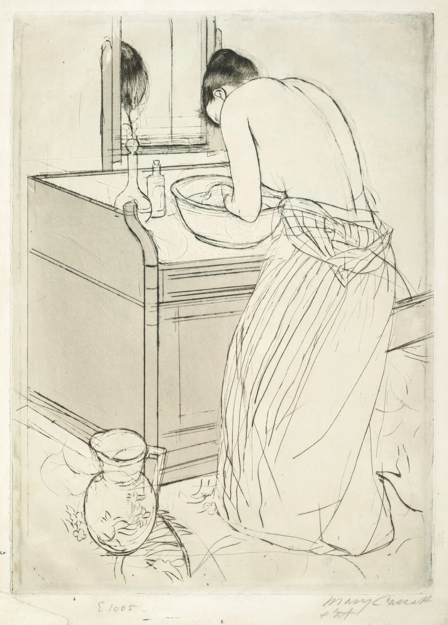Woman Bathing, by Mary Cassatt, ink, 1890