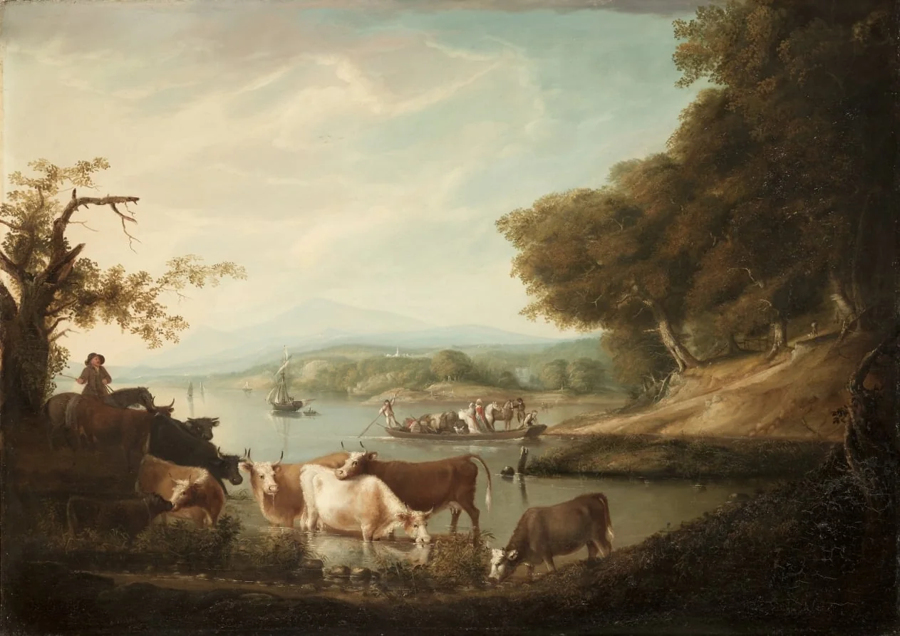 A Calm Watering Place--Extensive and Boundless Scene with Cattle, by Alvan Fisher, unspecified, 1816