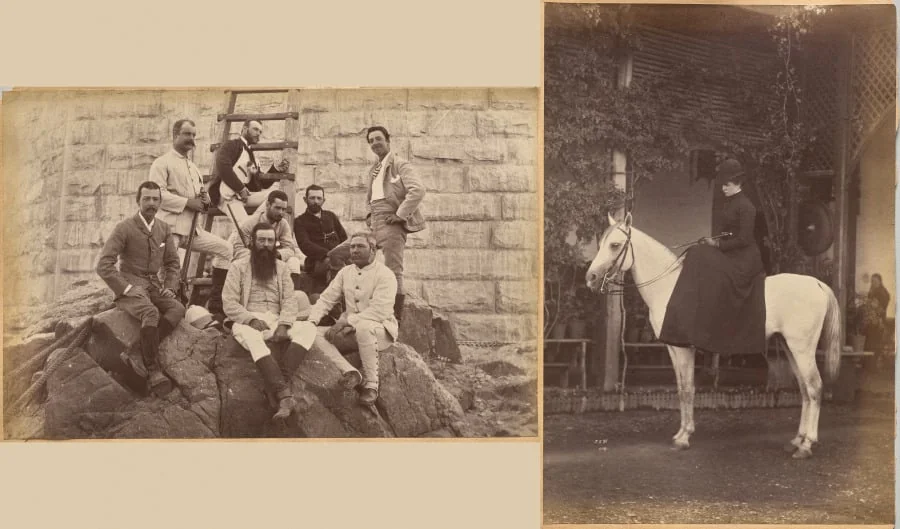 Managing staff of Meprs. Glover & Co. at Sindh Bridge (recto, top); Untitled: Woman on horse (verso, right)