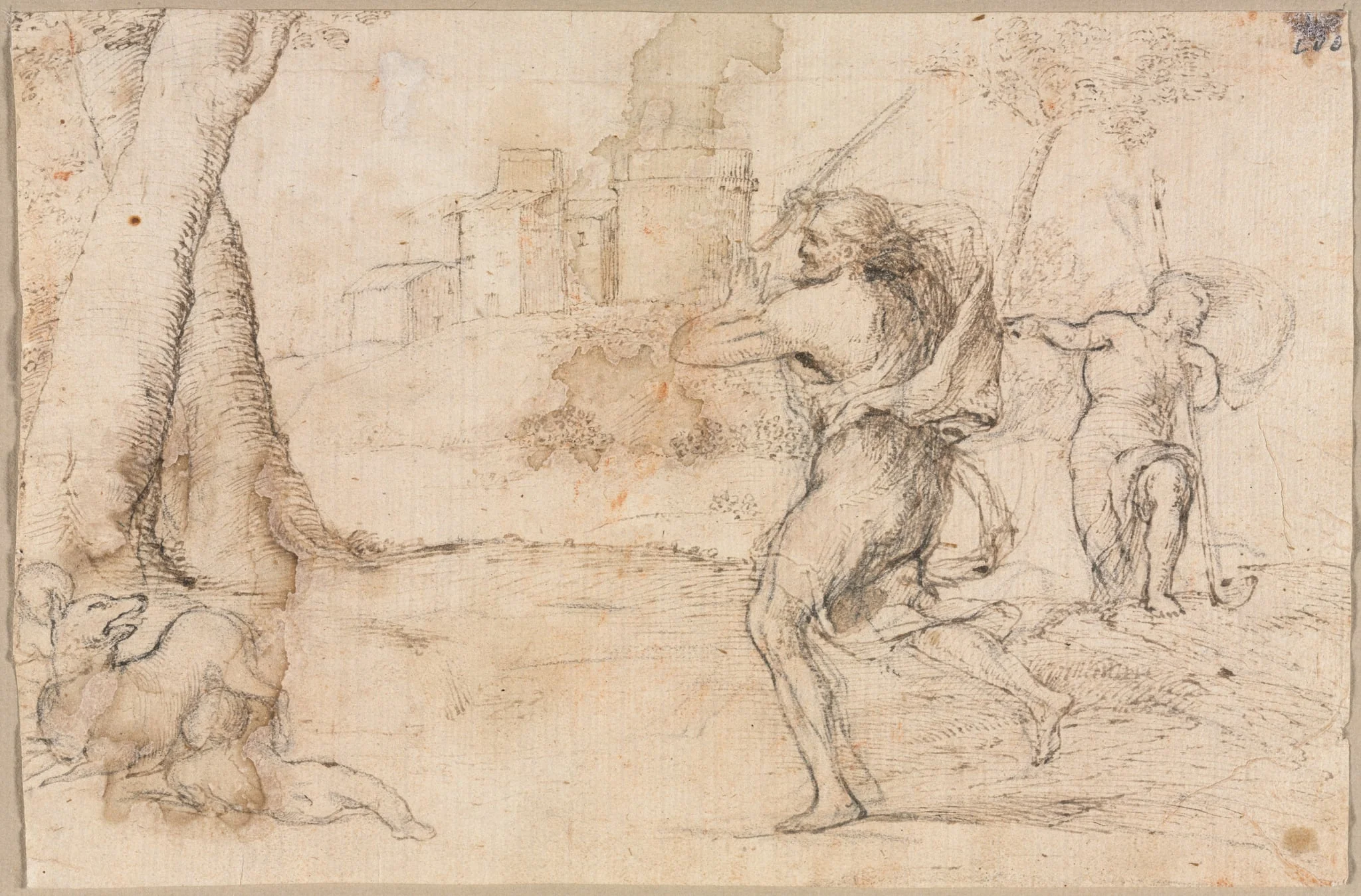 Romulus and Remus Found by Faustulus (recto), by Girolamo Romanino, 1535