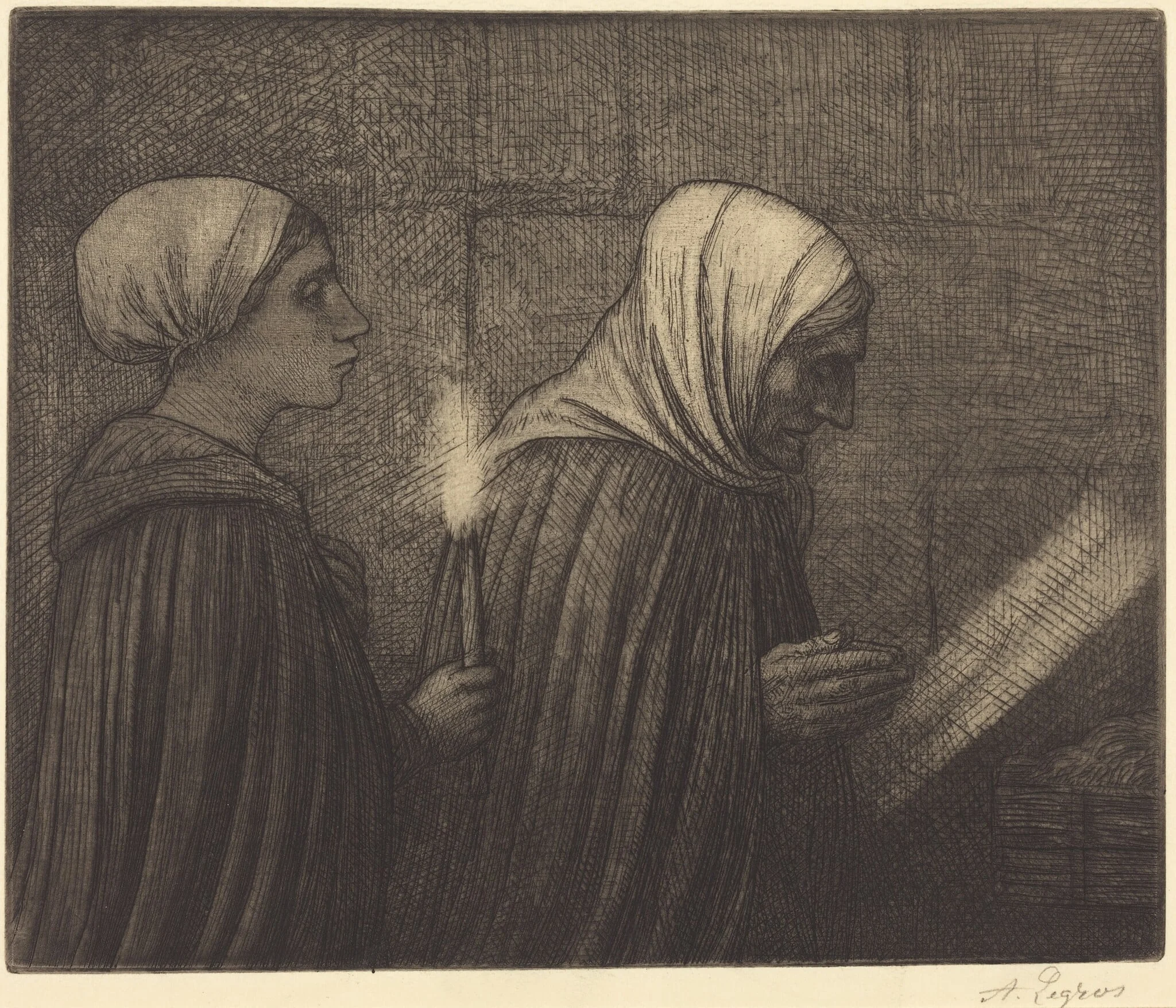 The Manger (La creche), by Alphonse Legros, ink, 1874