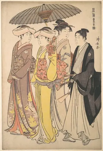 「風俗東之錦」　 武家の息女と侍女と若党 |A Lady from a Samurai Household with Three Attendants, from the series A Brocade of Eastern Manners (Fūzoku Azuma no nishiki)