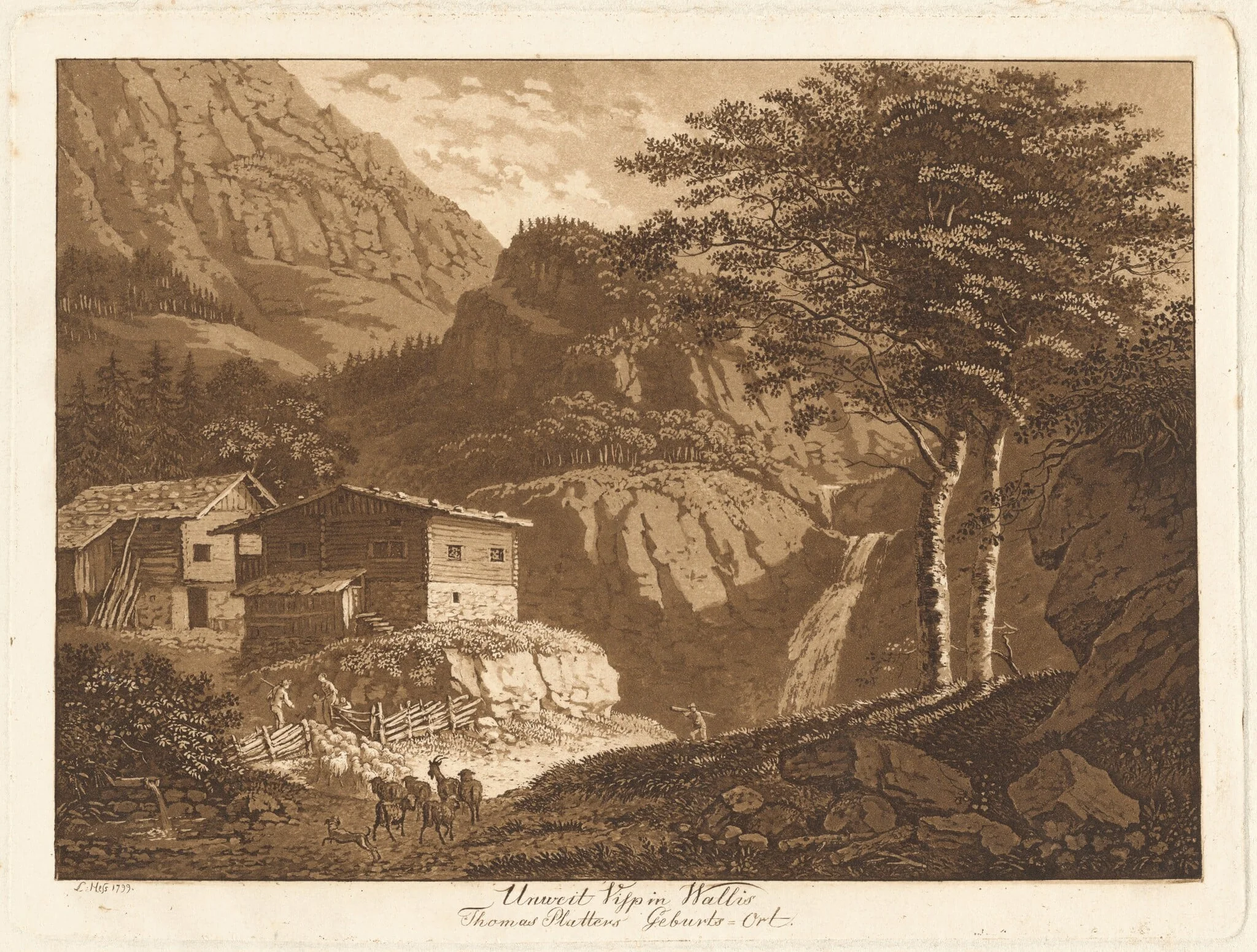 Unweit Visp in Wallis, by Ludwig Hess, ink, 1799