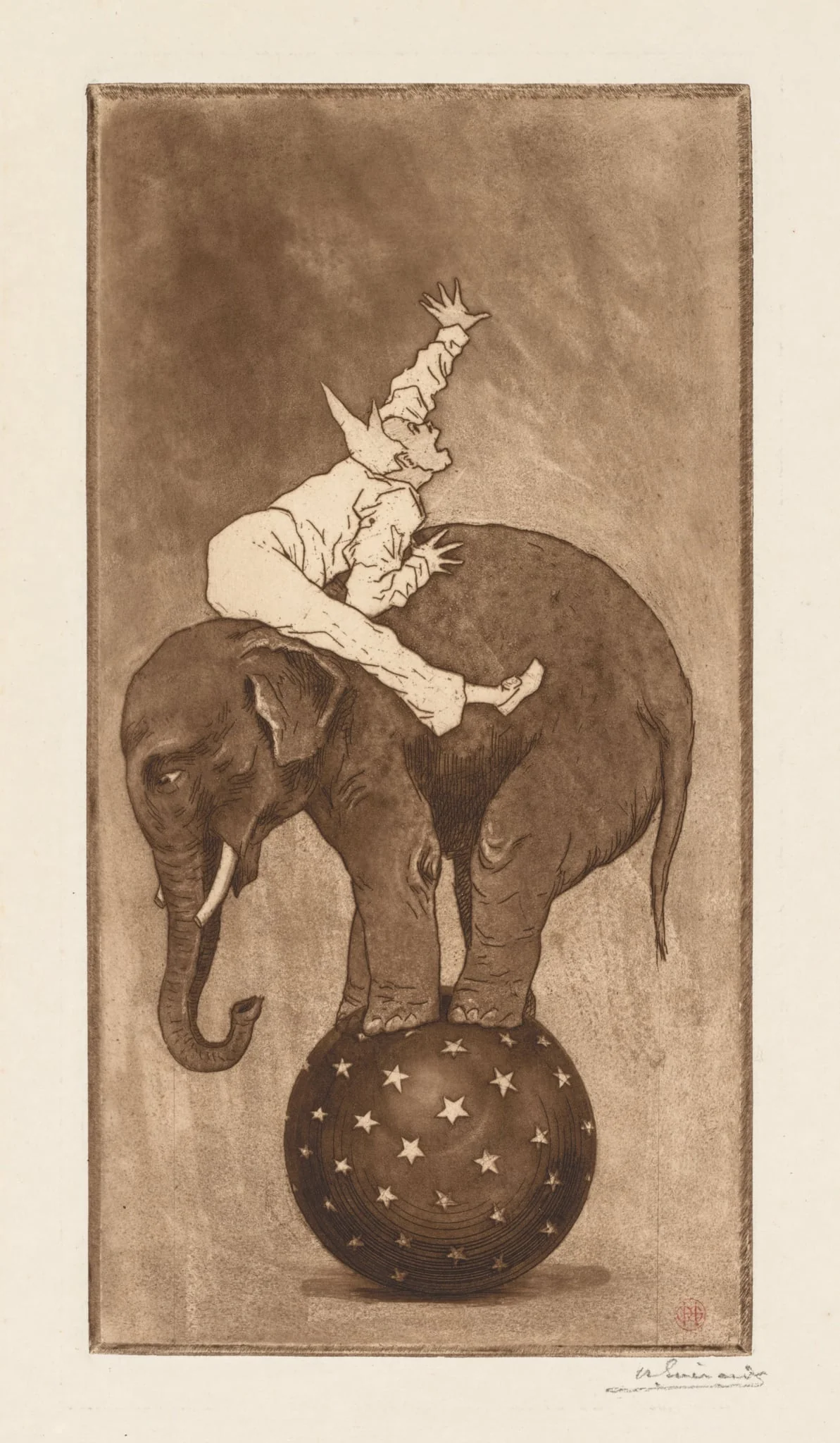 Elephant and Clown (L'Elephant et le Clown), by Henri-Charles Guérard, 1889