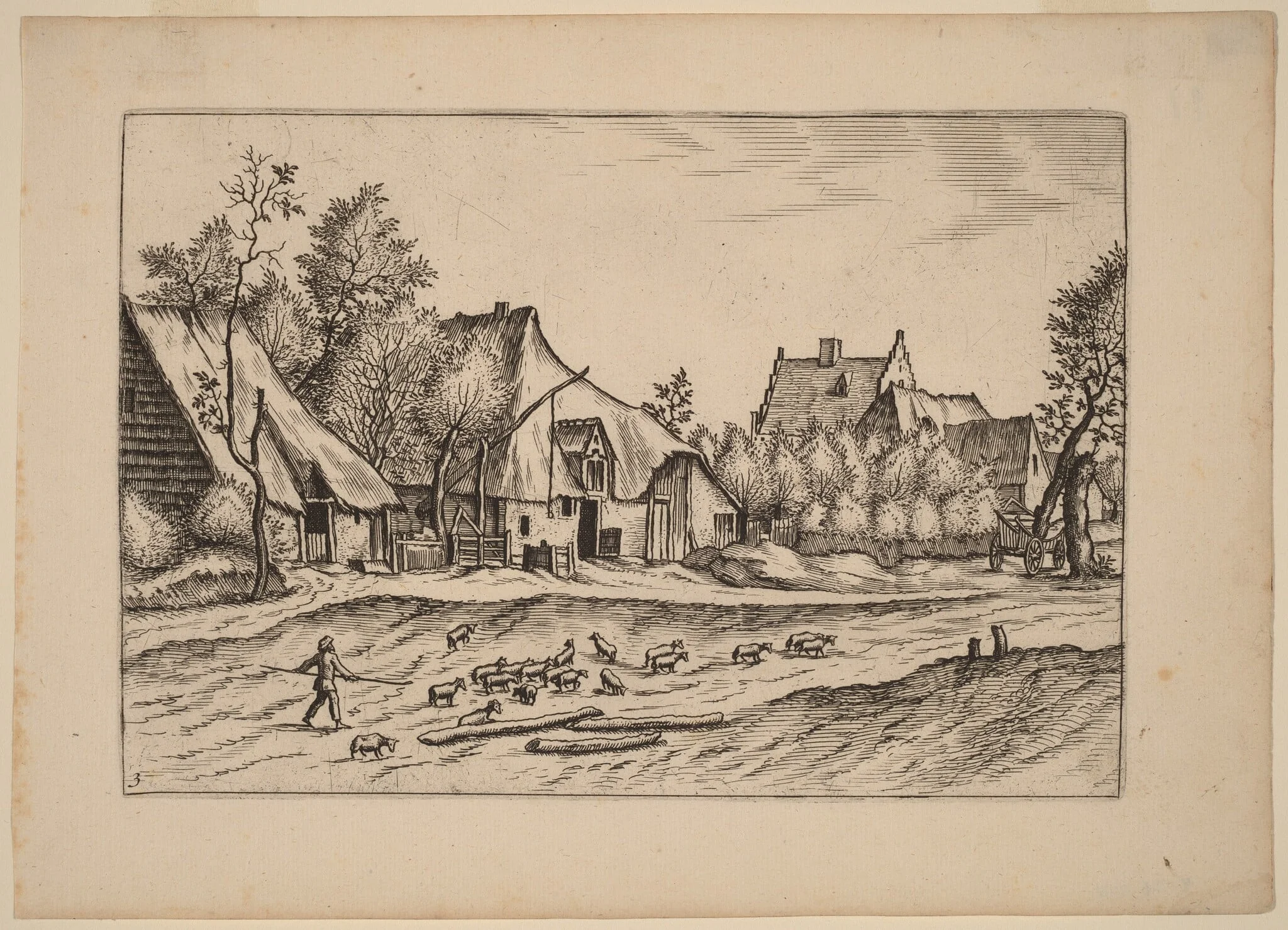 Farms in a Village, by Lucas van Doetechum, ink, 1676