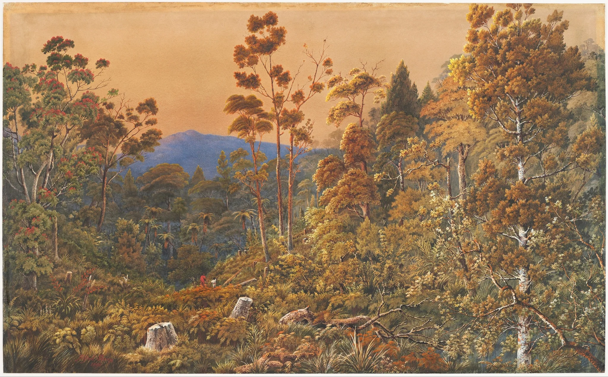 A golden eve, Waiheke Island, by Alfred Sharpe, watercolor, 1896