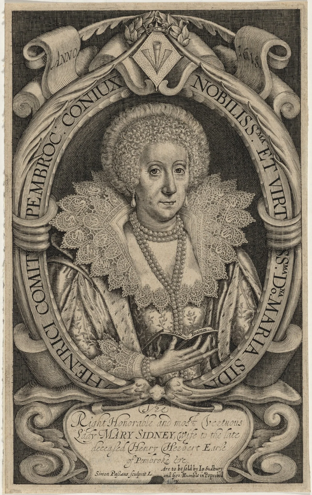 Mary Sidney, Countess of Pembroke, by Simon van de Passe, ink, 1621