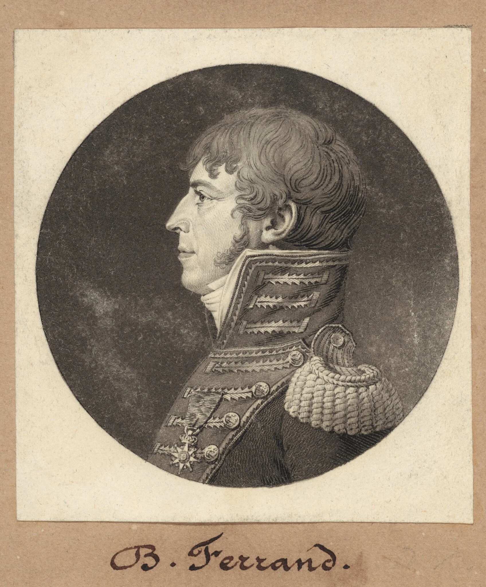 B. Ferrand, by Charles Balthazar Julien Févret de Saint-Mémin, ink, 1810
