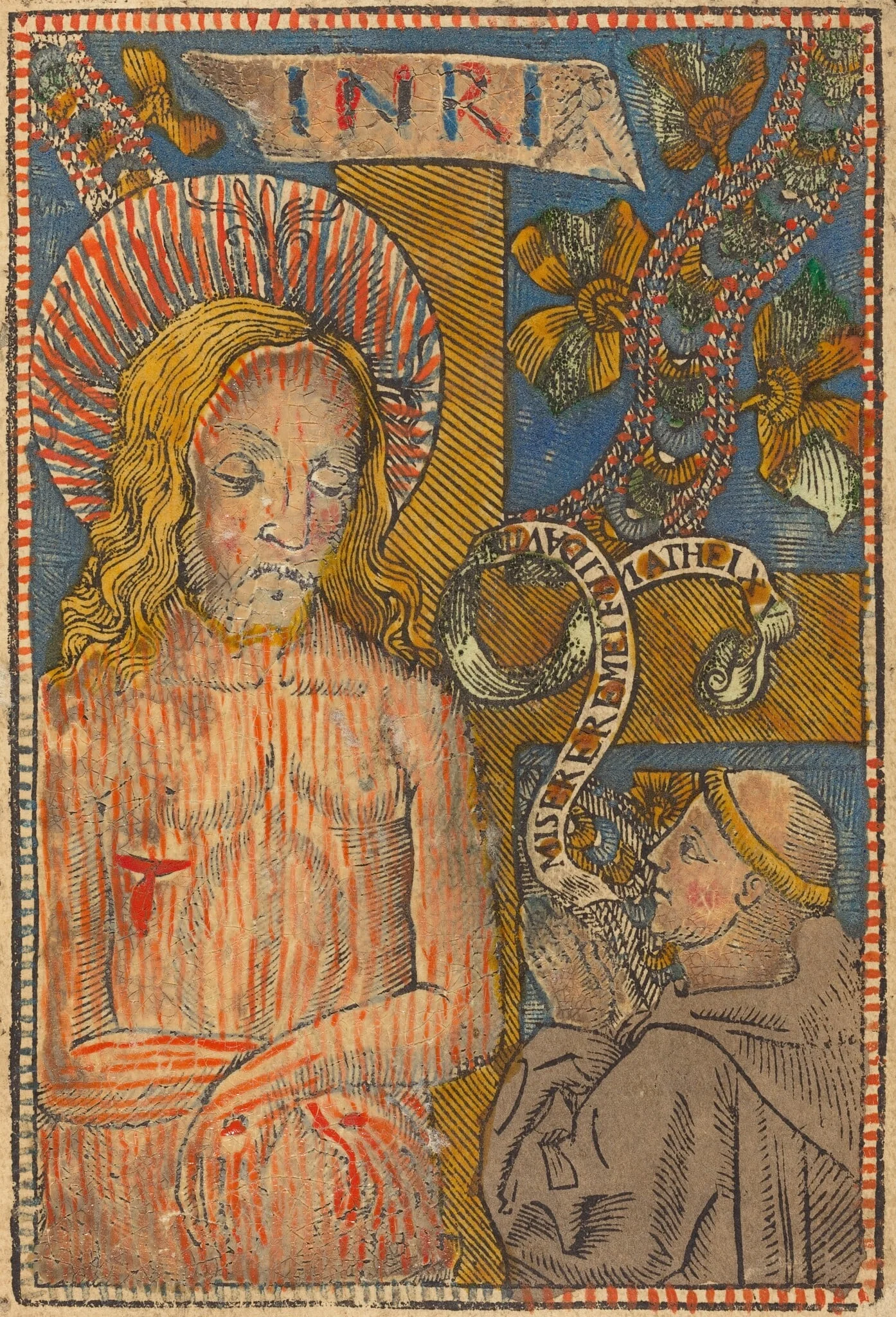 The Man of Sorrows with a Franciscan, by French 15th Century, ink, 1495