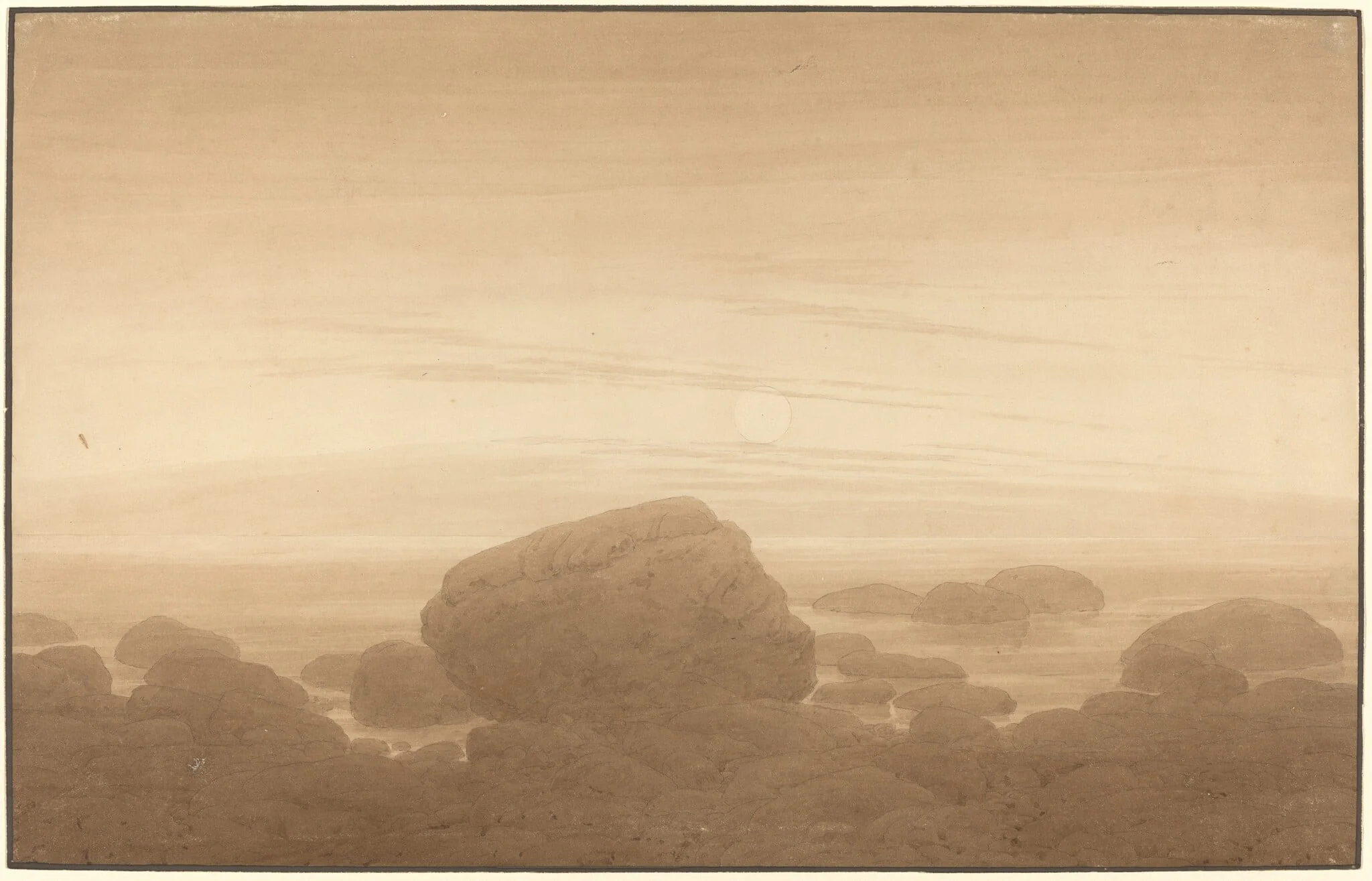 Moonrise on an Empty Shore, by Caspar David Friedrich, graphite, 1838