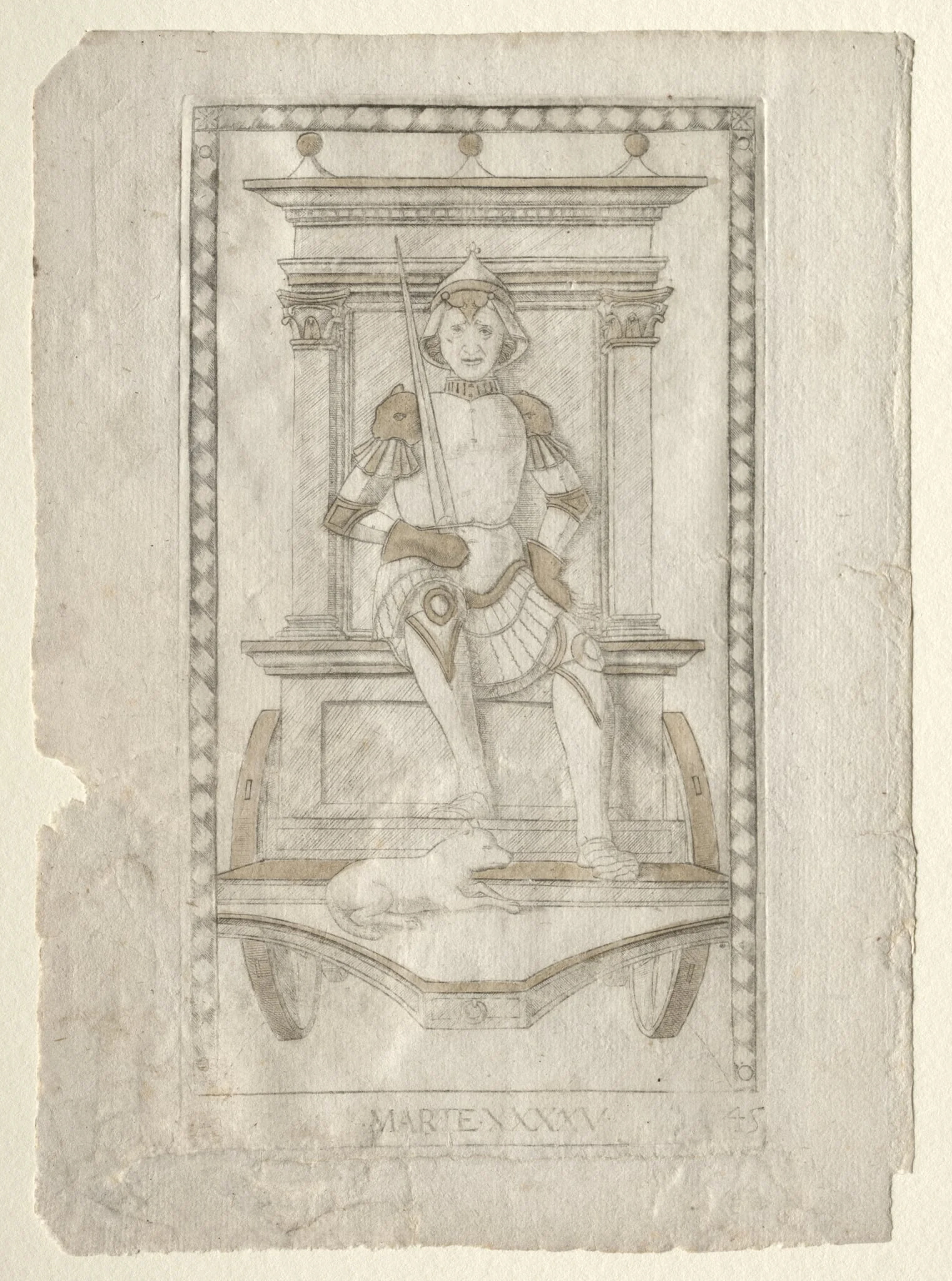 Mars (from the Tarocchi, series A:  Firmaments of the Universe, #45), by Master of the E-Series Tarocchi, 1467