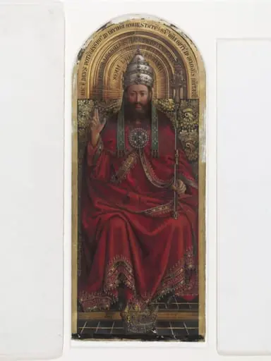 Copy of a detail of the Ghent Altarpiece, Triune God by Hubert and Jan van Eyck in the church of St Bavon,  Ghent