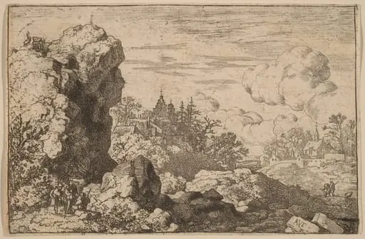 Three Travelers at the Foot of a High Rock