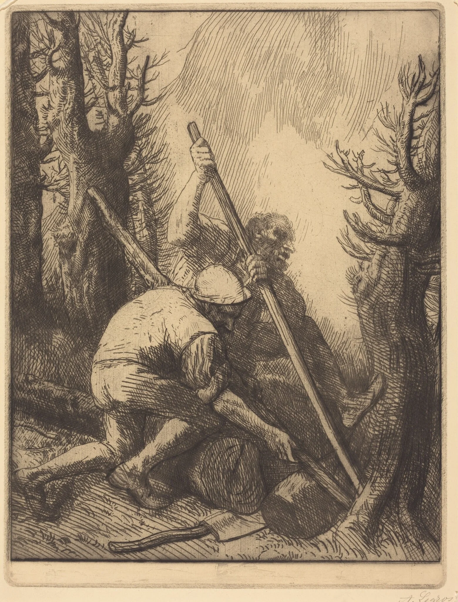 Woodcutters, 3rd plate (Les bucherons), by Alphonse Legros, ink, 1874