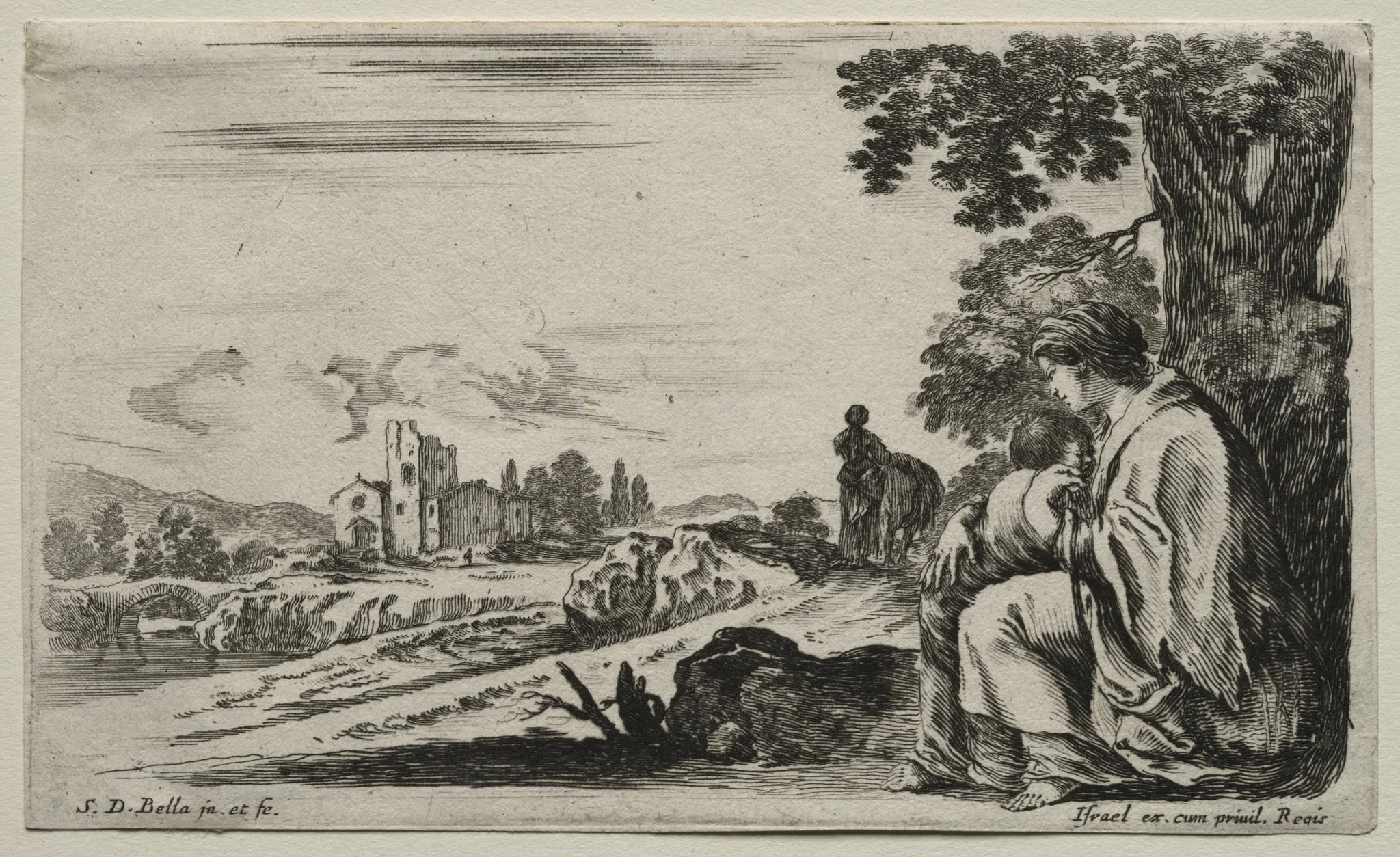 Various Figures and Landscapes:  A Poor Nurse Seated under a Tree, by Stefano Della Bella, 1649