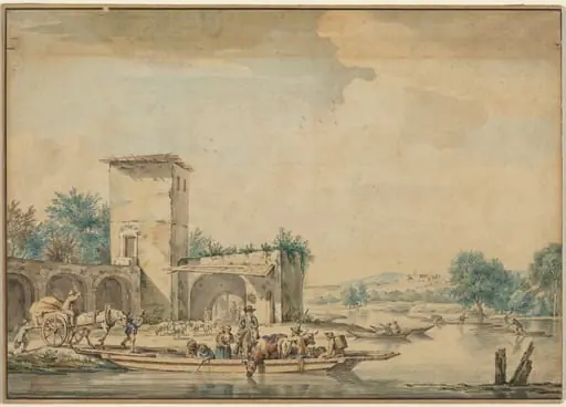 River Landscape with a Ferry Boat