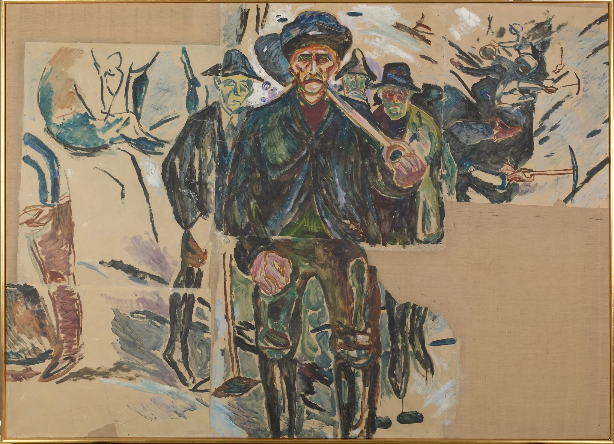 Workers in Snow: Five Fragments, by Edvard Munch, oil, 1931