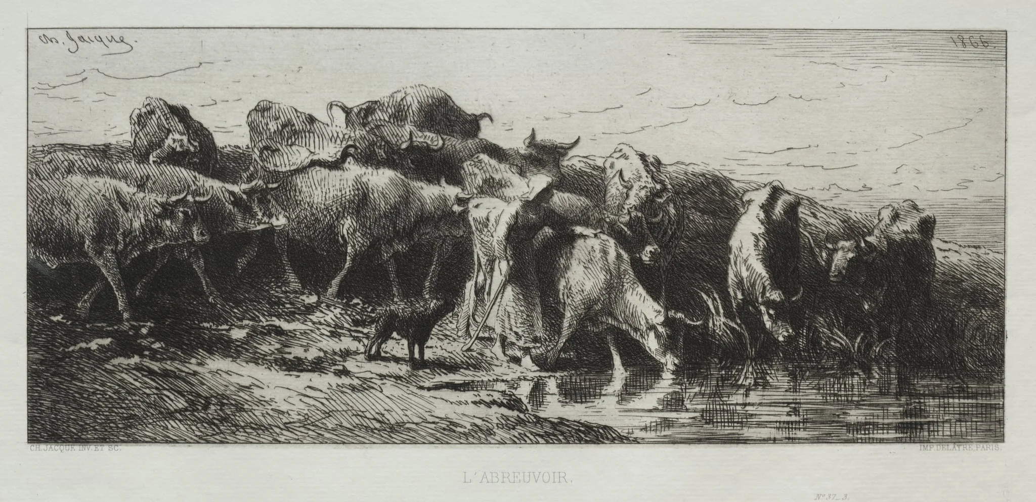 L'Abreuvoir, by Charles Jacque, 1866