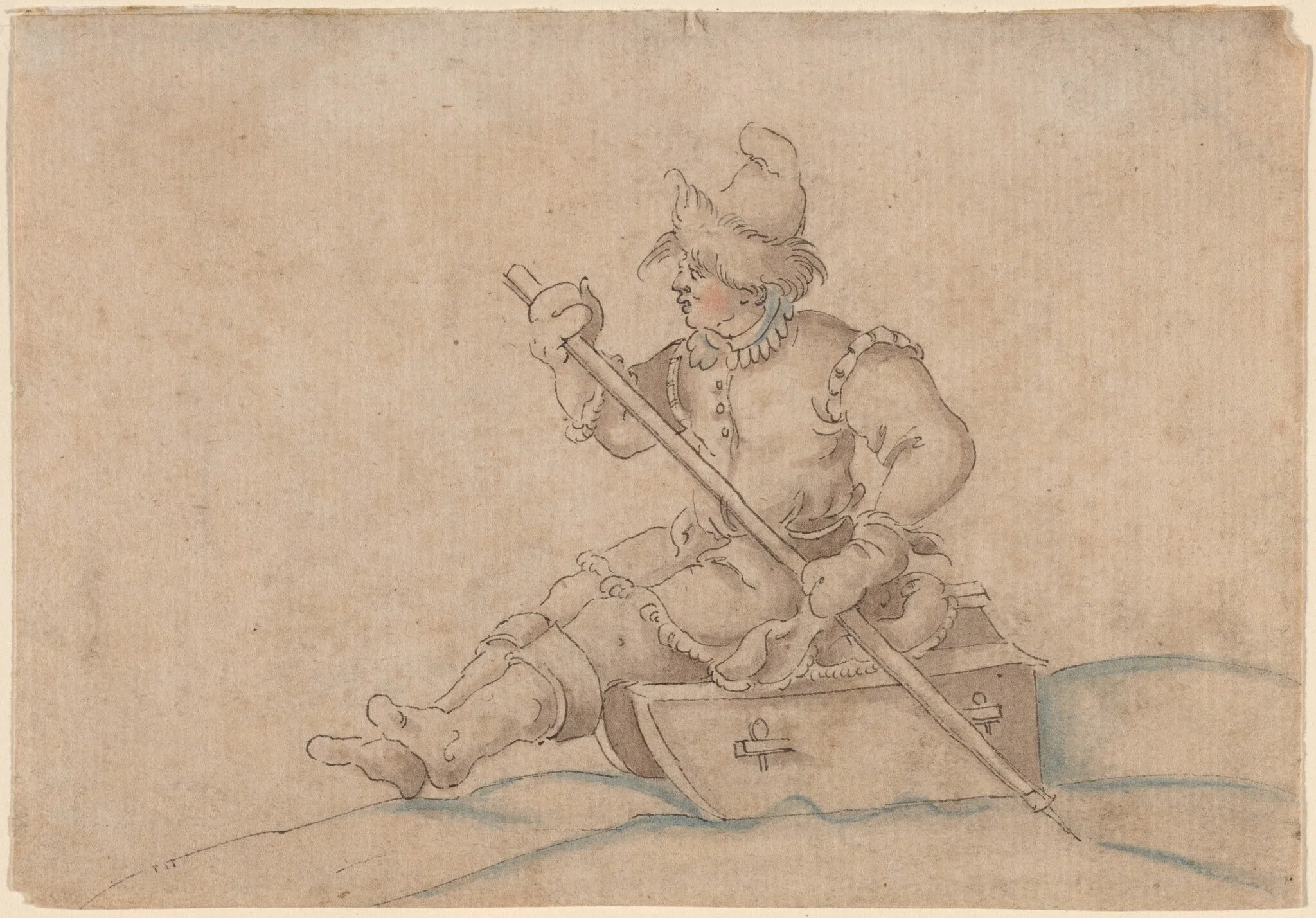 A Boy on a Sled, by Jost Amman, ink, 1564