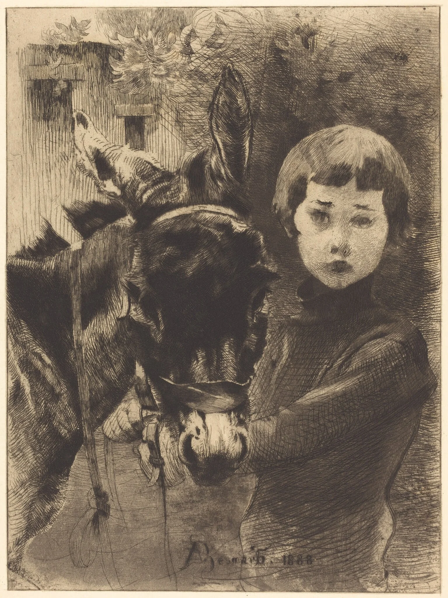 Robert Besnard and His Donkey (Robert Besnard et son ane), by Paul-Albert Besnard, ink, 1888