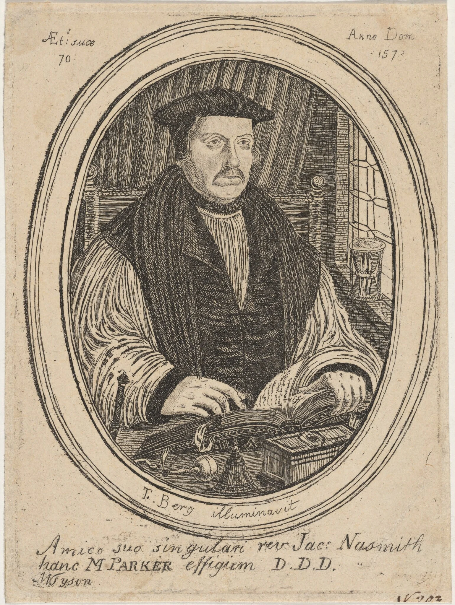 Matthew Parker, by Michael Tyson, ink, 1573