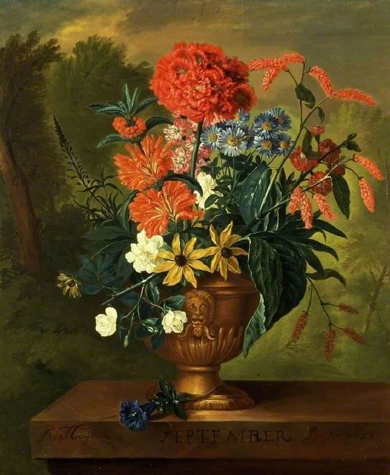 Twelve Months of Flowers: September, by Jacob van Huysum, oil, 1733