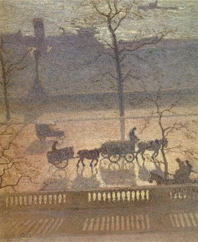 View of London: bank along the Thames, by Emile Claus, unspecified, 1917
