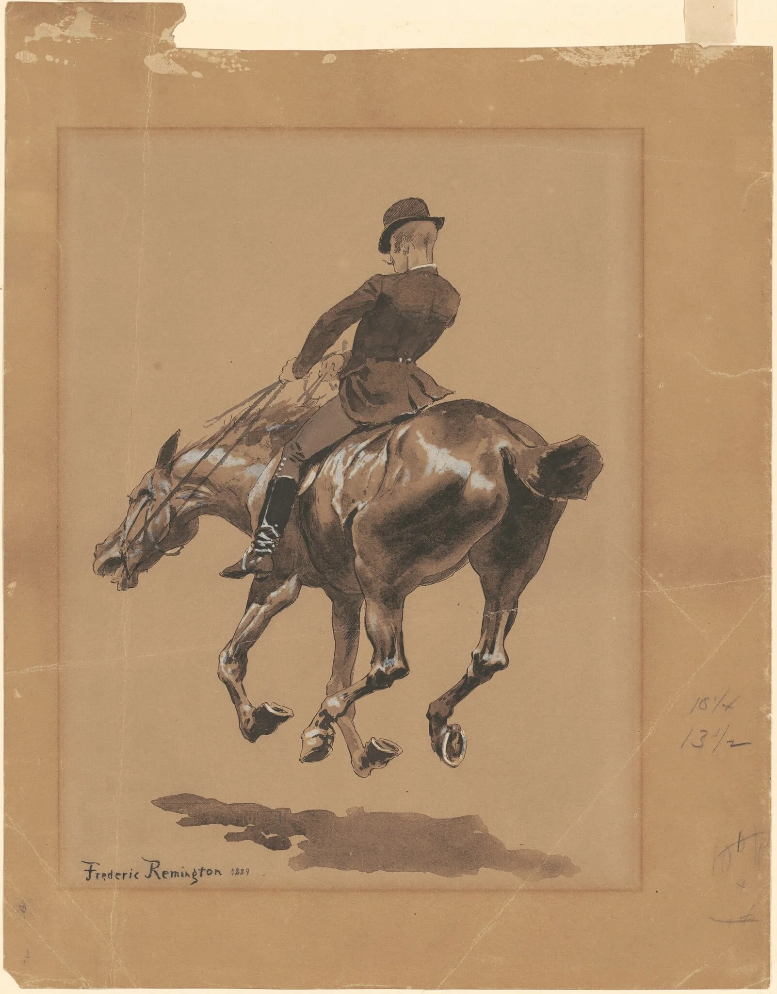 On the Bridle Path, Central Park, New York, by Frederic Remington, ink, 1889