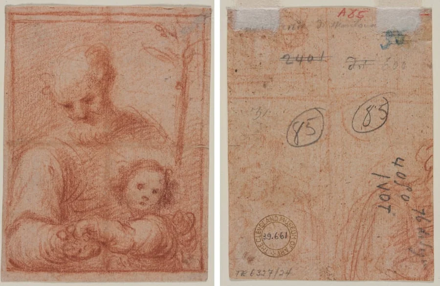 Joseph and Child (recto); Fragment of Two Figures (verso), by Unknown, 1550