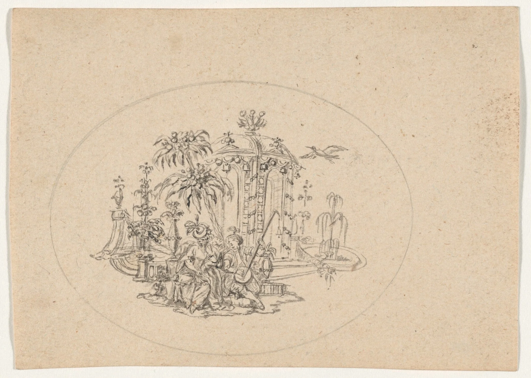 Two Chinoiseries, by Jean-Baptiste Pillement, graphite, 1775