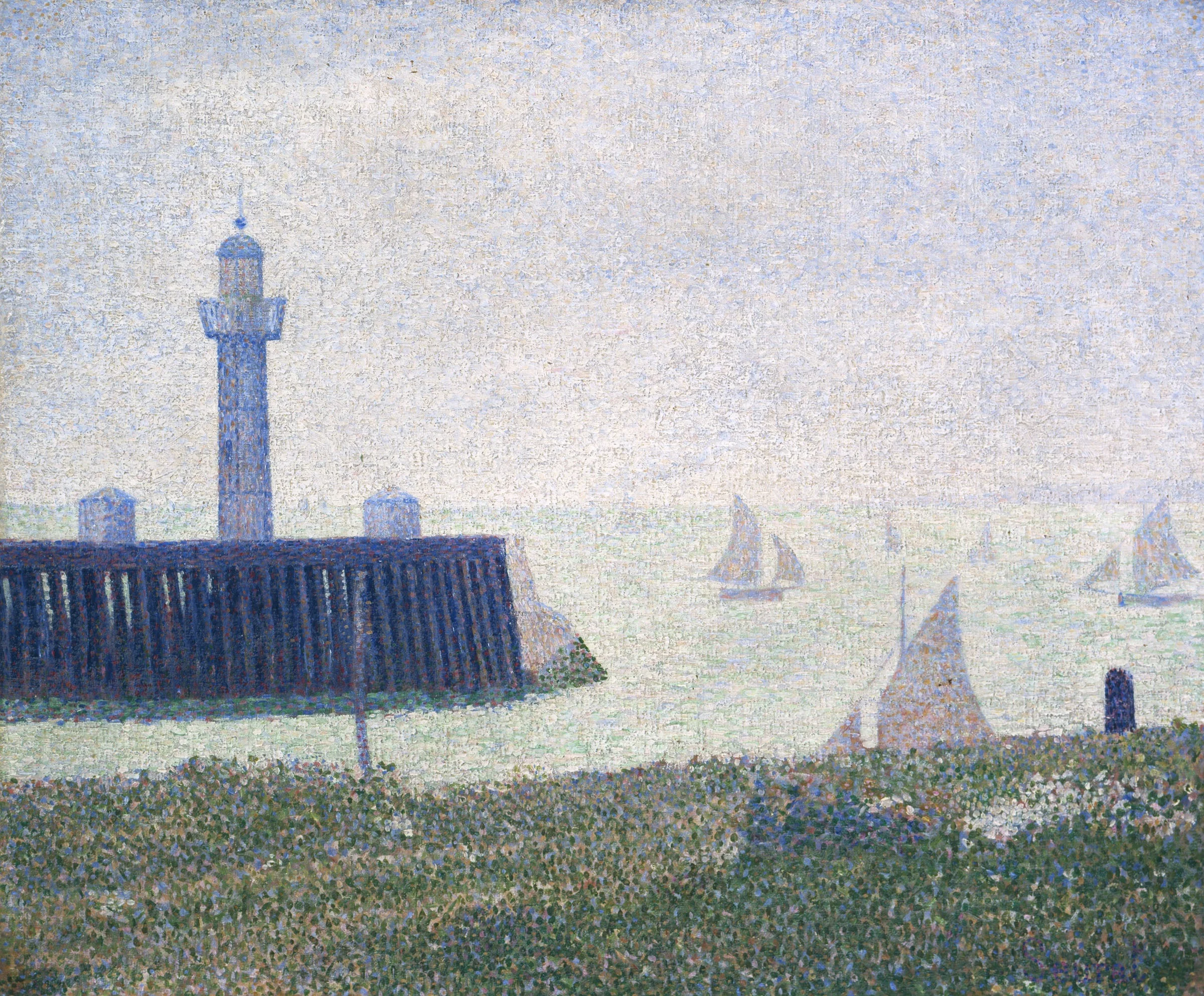 End of the pier, Honfleur, by Georges Seurat, oil, 1894