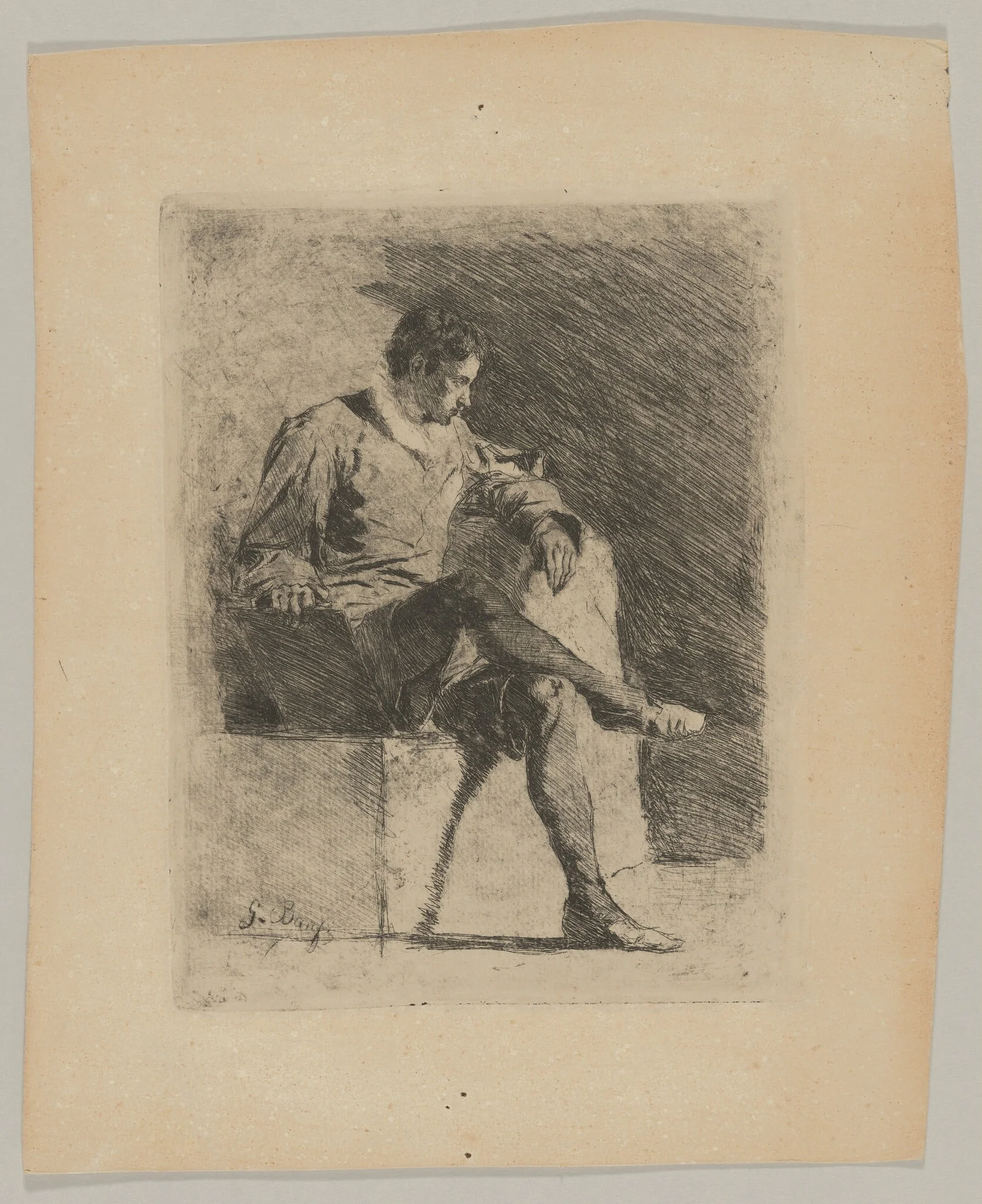 Seated Man in Sixteenth-Century Costume, by Gioacchino Banfi, ink, 1878