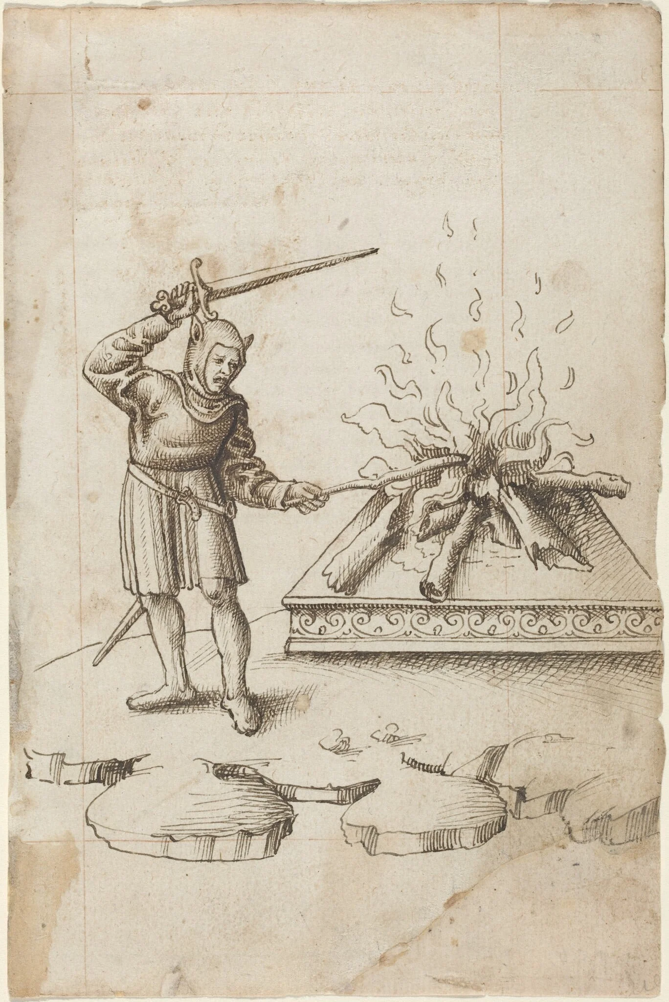 "Do Not Poke the Fire with a Sword" [fol. 20 recto], by French early 16th Century, ink, 1514