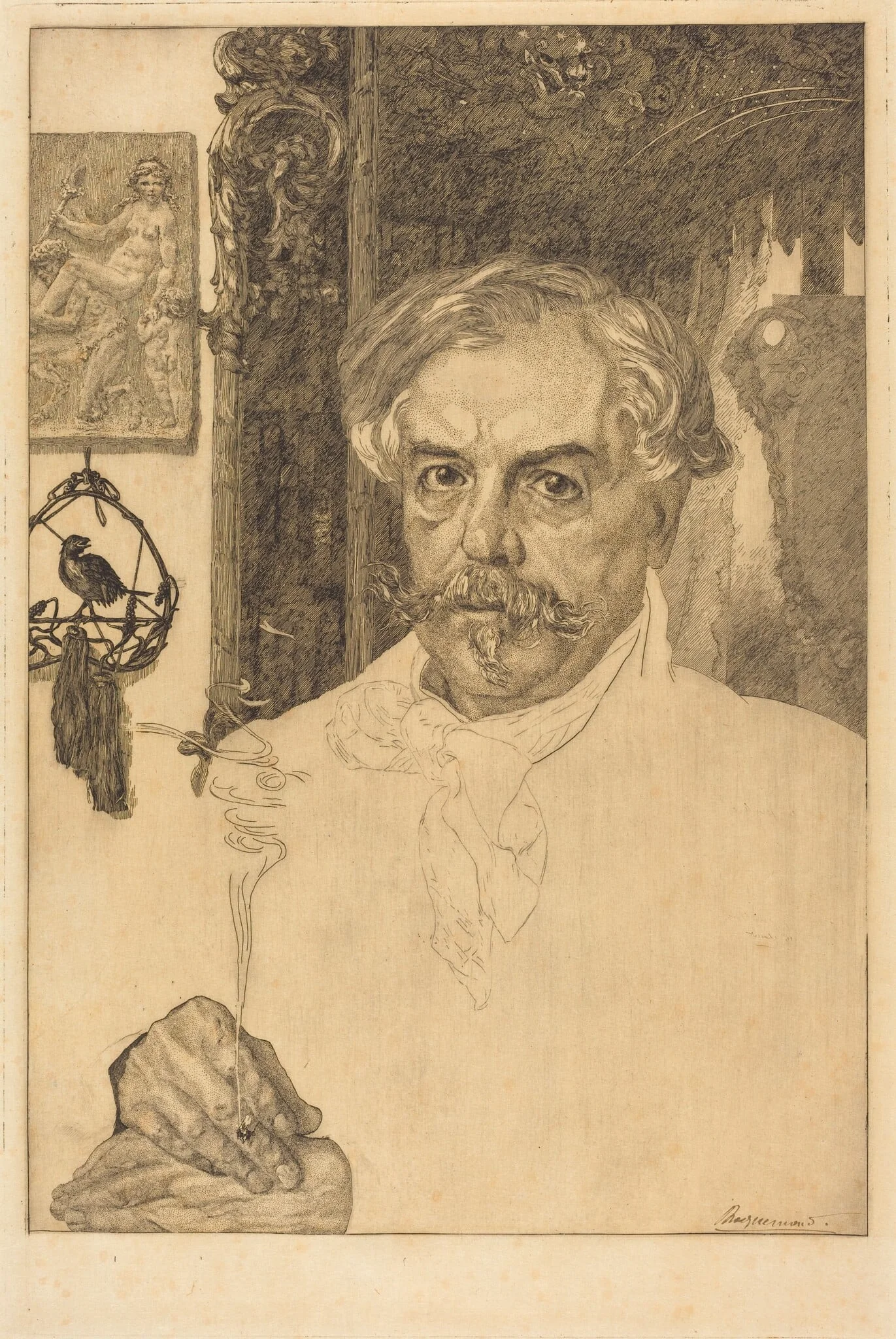 Edmond de Goncourt, by Félix Bracquemond, ink, 1882