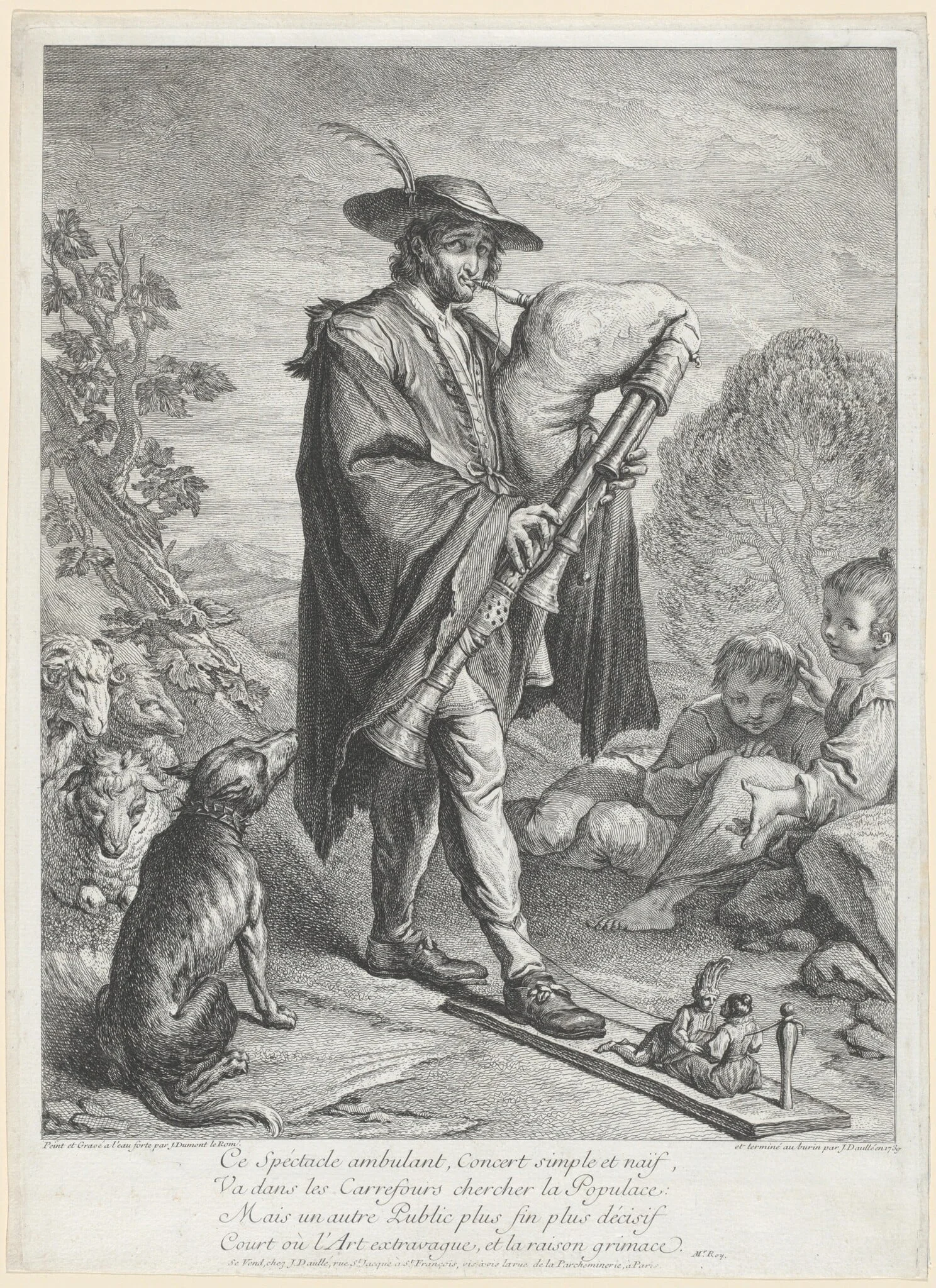 The Bagpipe Player, by Jacques Dumont, ink, 1739