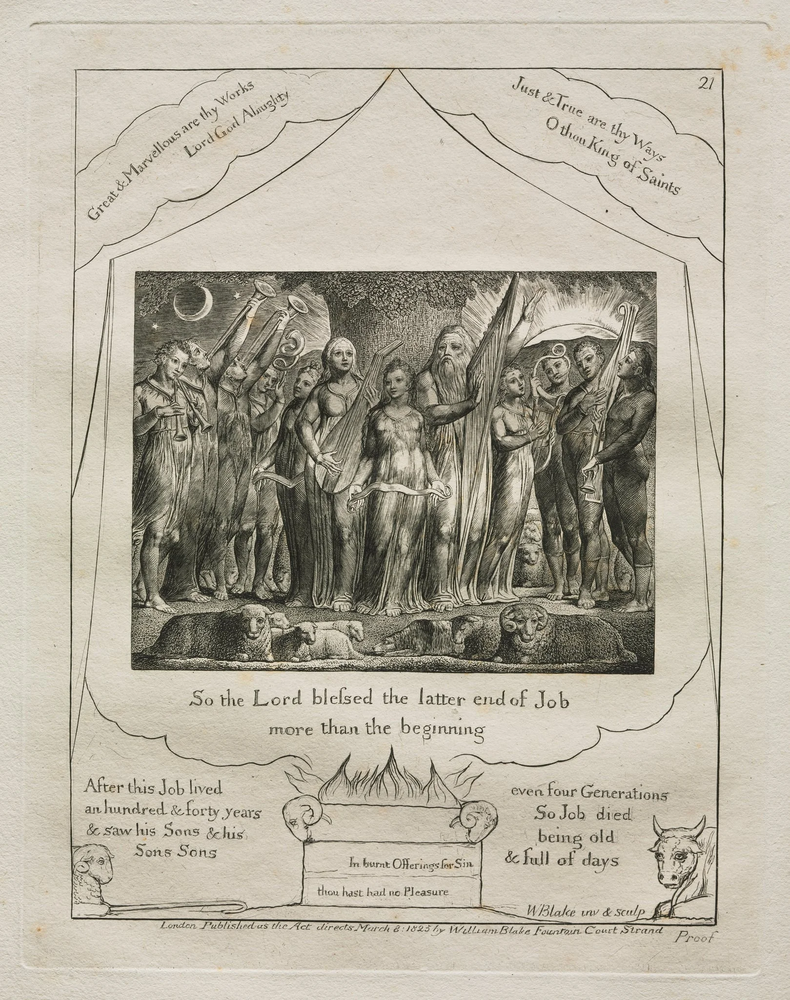 The Book of Job:  Pl. 21, So the Lord blessed the latter end of Job, by William Blake, 1825