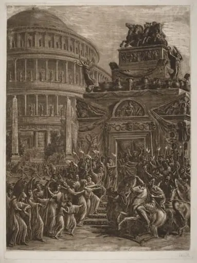 The Body of Hadrian Laying in State next to His Mausoleum