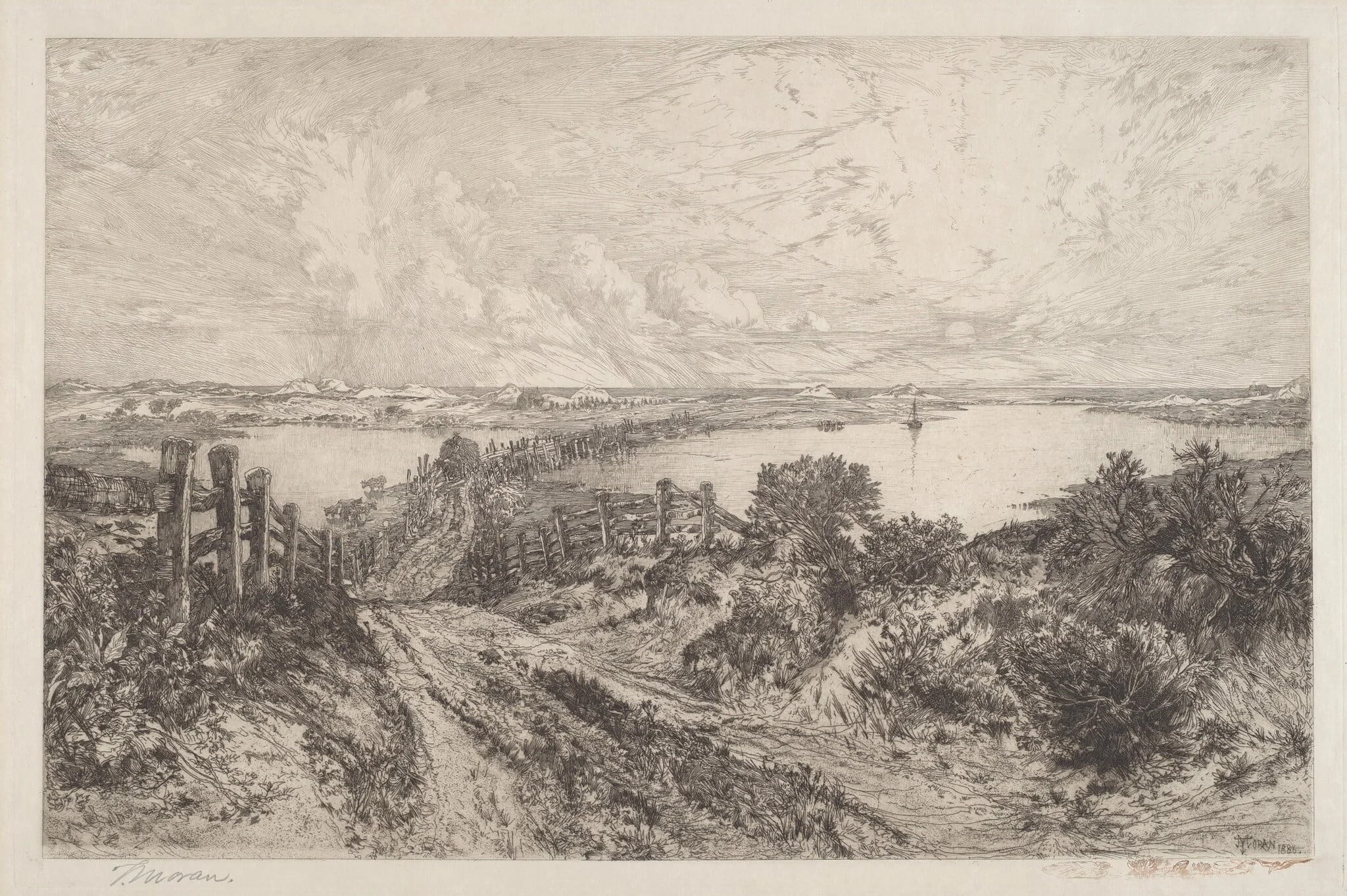 Morning, by Thomas Moran, ink, 1886