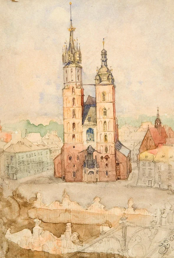 Widok z wieży ratuszowej, by Jan Matejko, watercolor, 1875