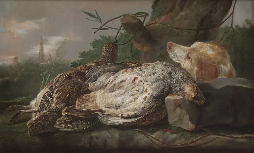 Dead partridges with hound