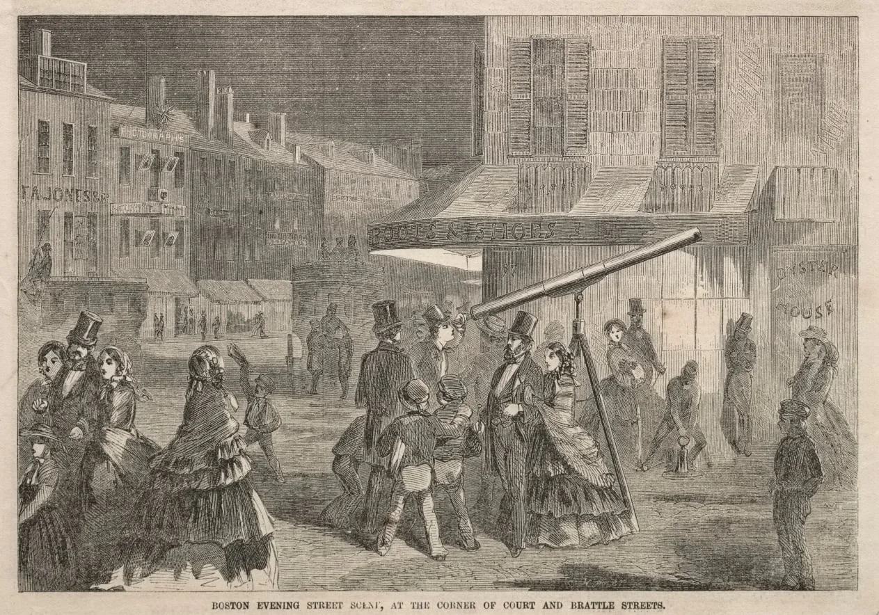 Boston Evening Street Scene, at Corner of Court and Brattle Streets, by Winslow Homer, 1857