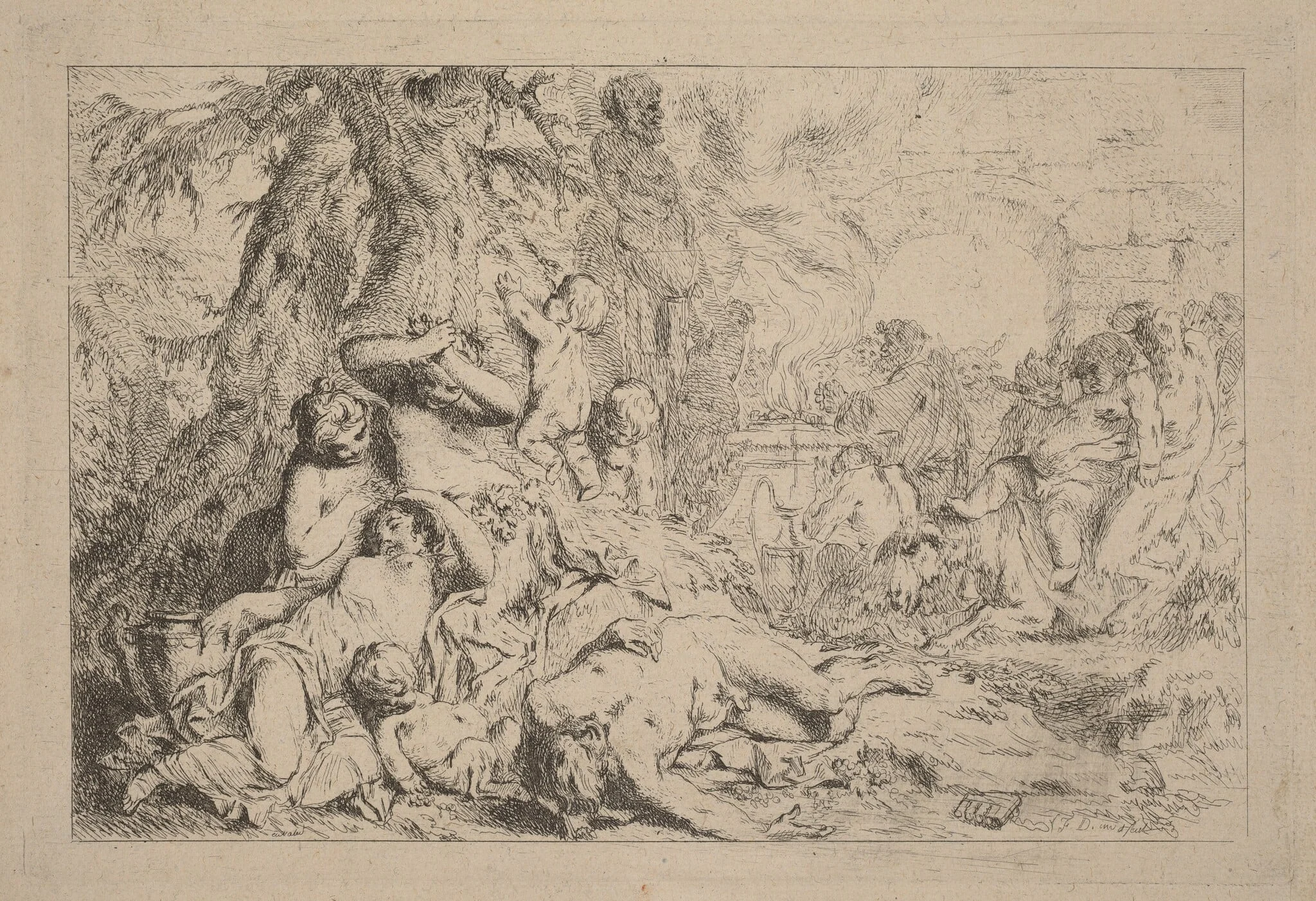 The March of Silenus, by Louis-Felix de La Rue, ink, 1748