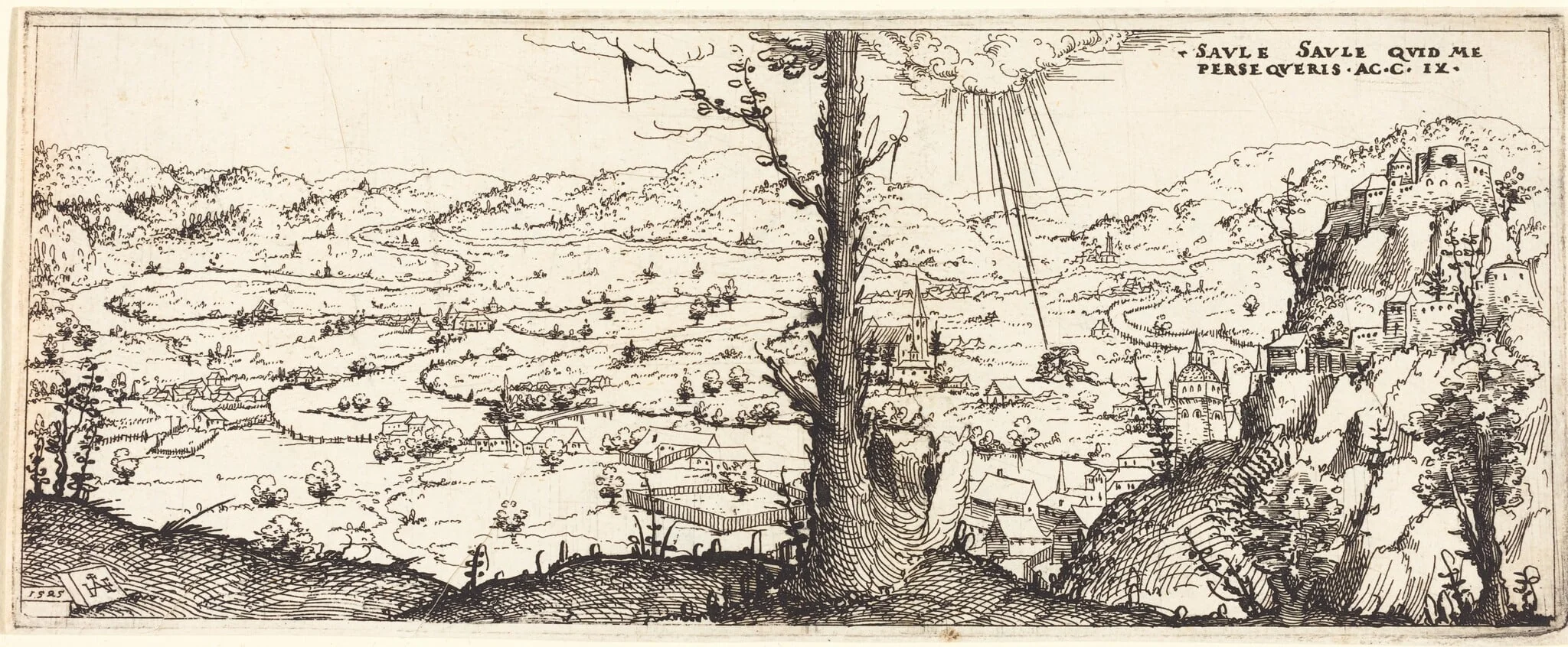 Landscape with the Conversion of Saint Paul, by Augustin Hirschvogel, ink, 1545