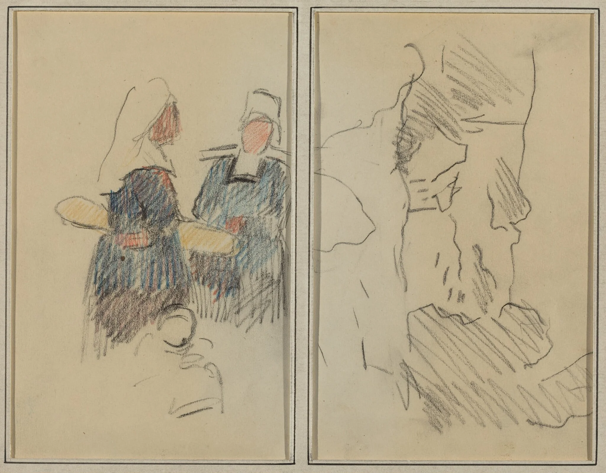 Two Breton Women; Landscape [recto], by Paul Gauguin, crayon, 1886