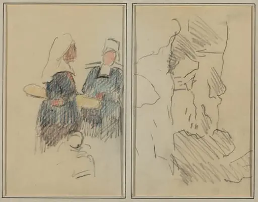 Two Breton Women; Landscape [recto]