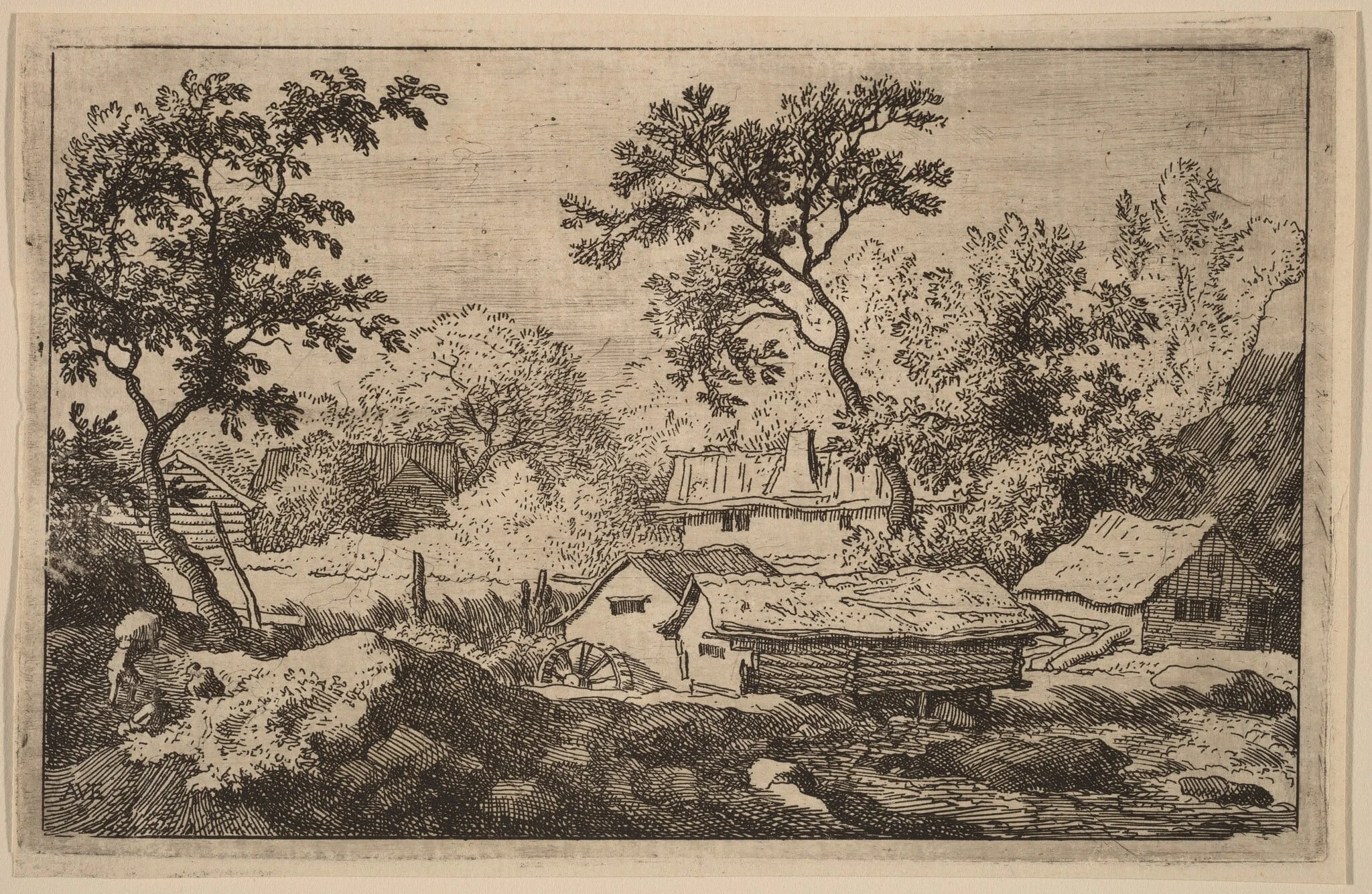 Mill below a Waterfall, by Allart van Everdingen, ink, 1650